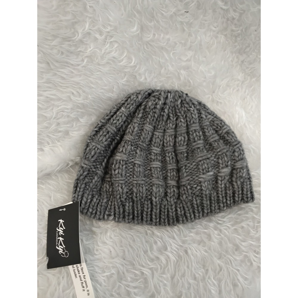 Kyi Kyi Canada Grey Wool Blend Chunky Knit Beanie Hat Lined New With Tags